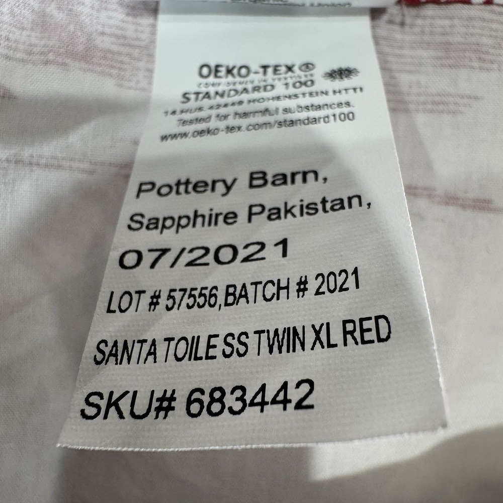 Rare Pottery Barn Santa Toile Sheet Set Red Twin XL Christmas Holiday French EUC - Picture 6 of 9